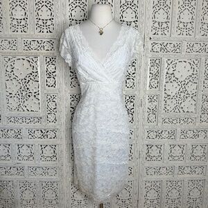 NWT Marina Ivory Lace Overlay Sequin Beaded Fairycore Cocktail Formal Dress Sz M